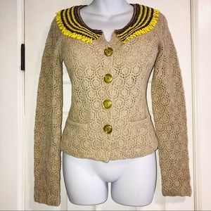 Anthropologie BEAD-COLLAR LAMBSWOOL Cardigan - Sm